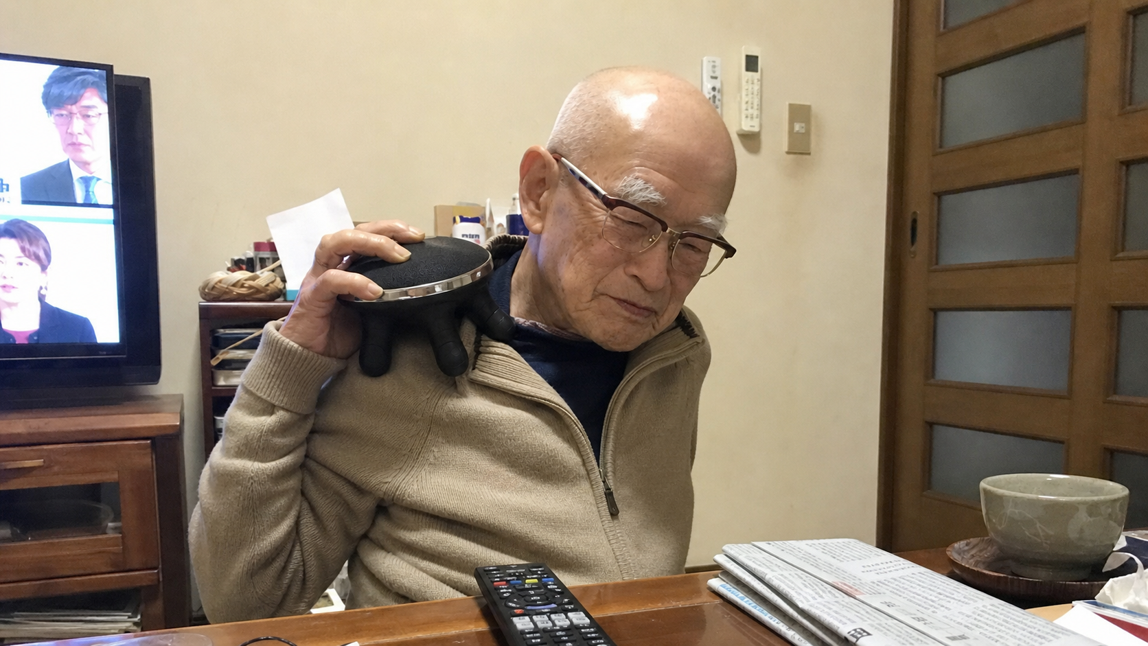 テレビを楽しみながらのケア時間に