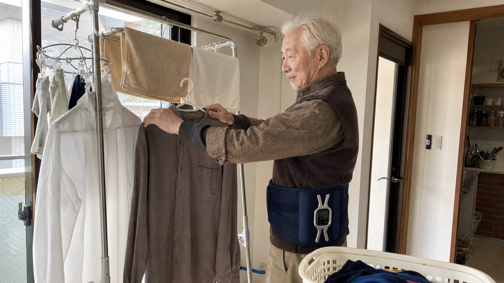 洗濯物を整える家事の時間に