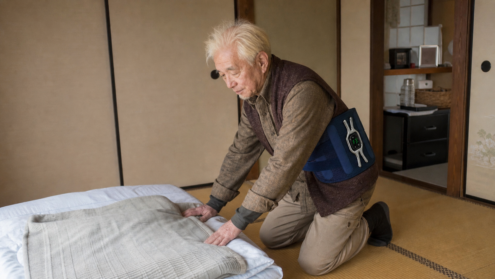 布団を整えたあとの休憩時間に