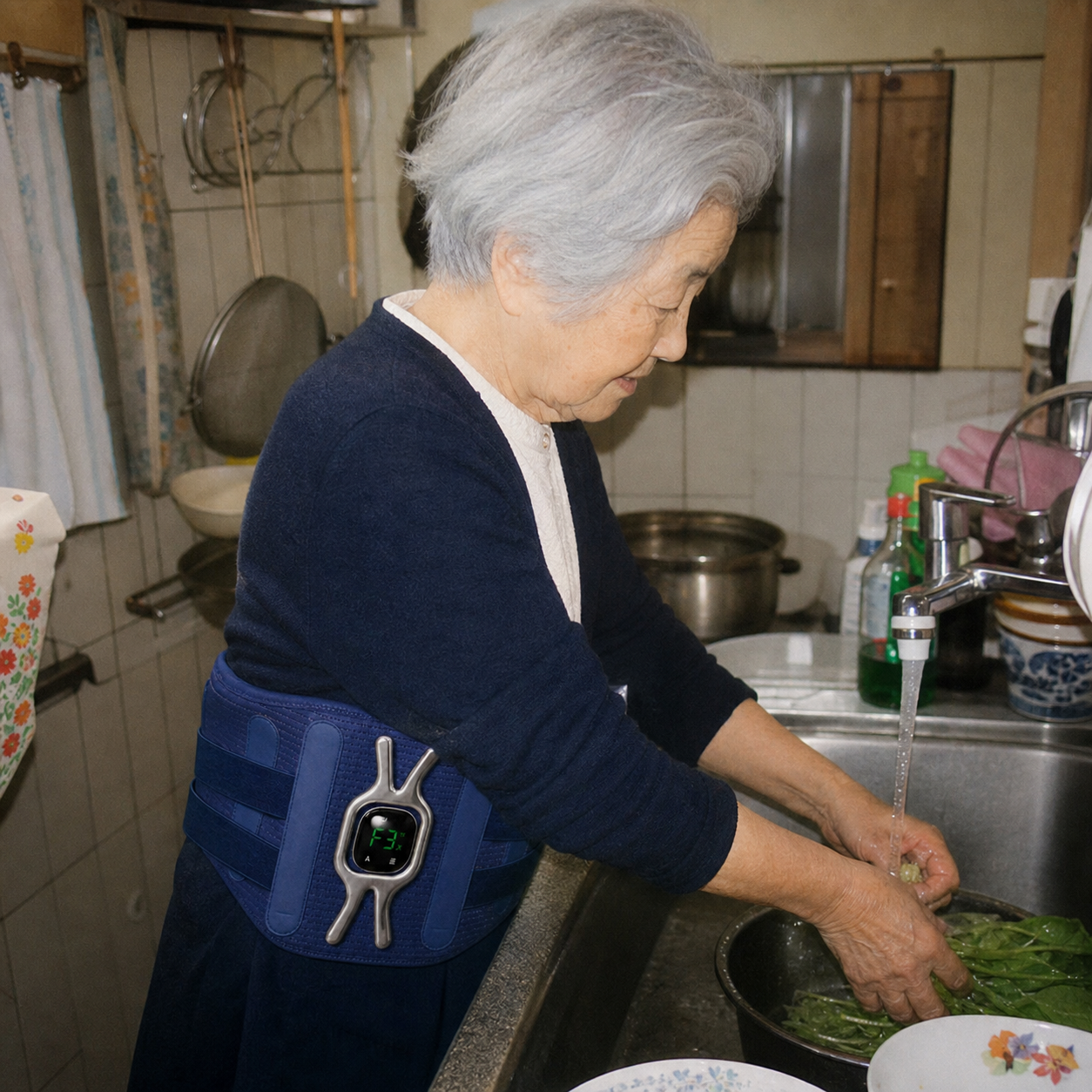 台所で野菜を準備しながらコシノワ プロを使用する様子